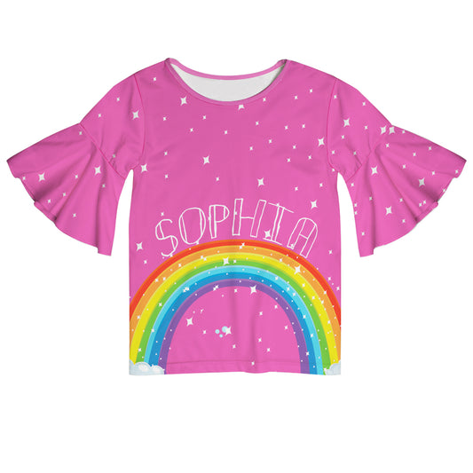 Rainbow Name Pink Short Sleeve Ruffle Top - Wimziy&Co.