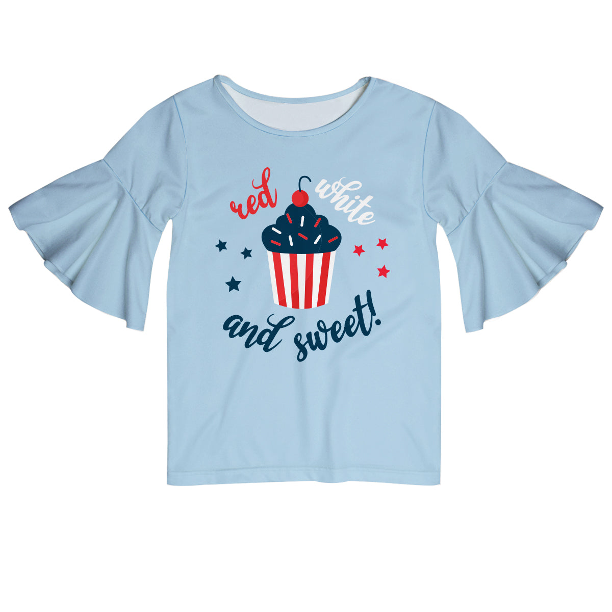 Red White and Sweet Ligt Blue Short Sleeve Ruffle Top