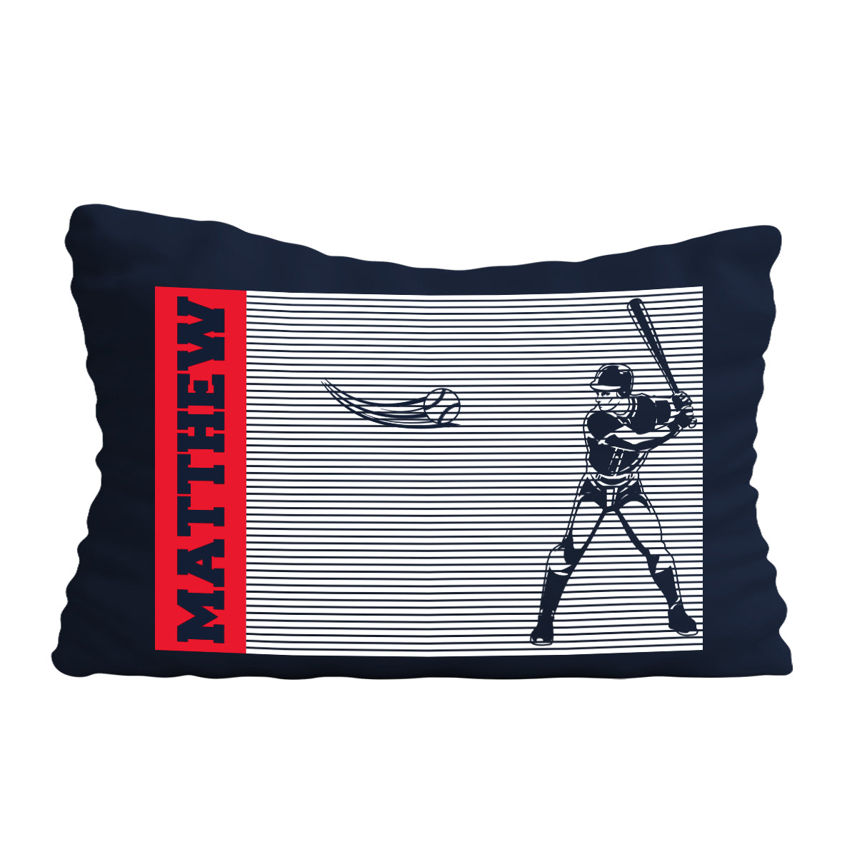 Baseball Player Personalized Name Navy Pillow Case 20 x 27""