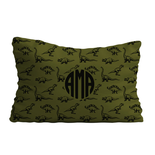 Dinosaur Print Personalized Monogram Olive Green Pillow Case 20 x 27""