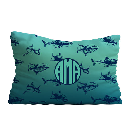 Sharks Print Personalized Monogram Green Pillow Case 20 x 27""
