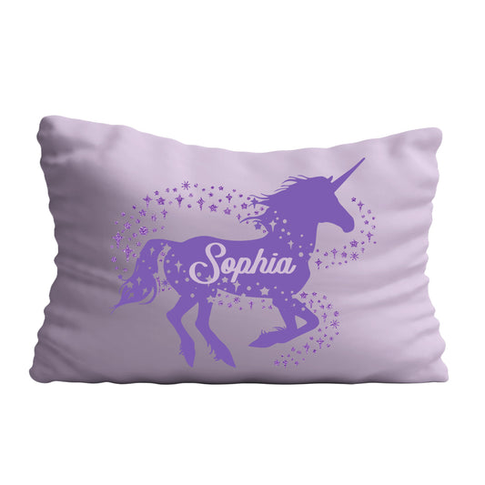 Unicorn Personalized Name Purple Pillow Case 20 x 27""