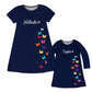 Butterflies Personalized Name Navy Long Sleeve A Line Dress - Wimziy&Co.