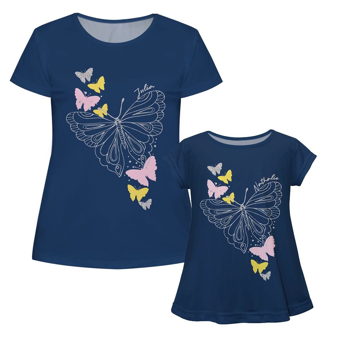 Butterfly Navy and White Short Sleeve Tee Shirt - Wimziy&Co.