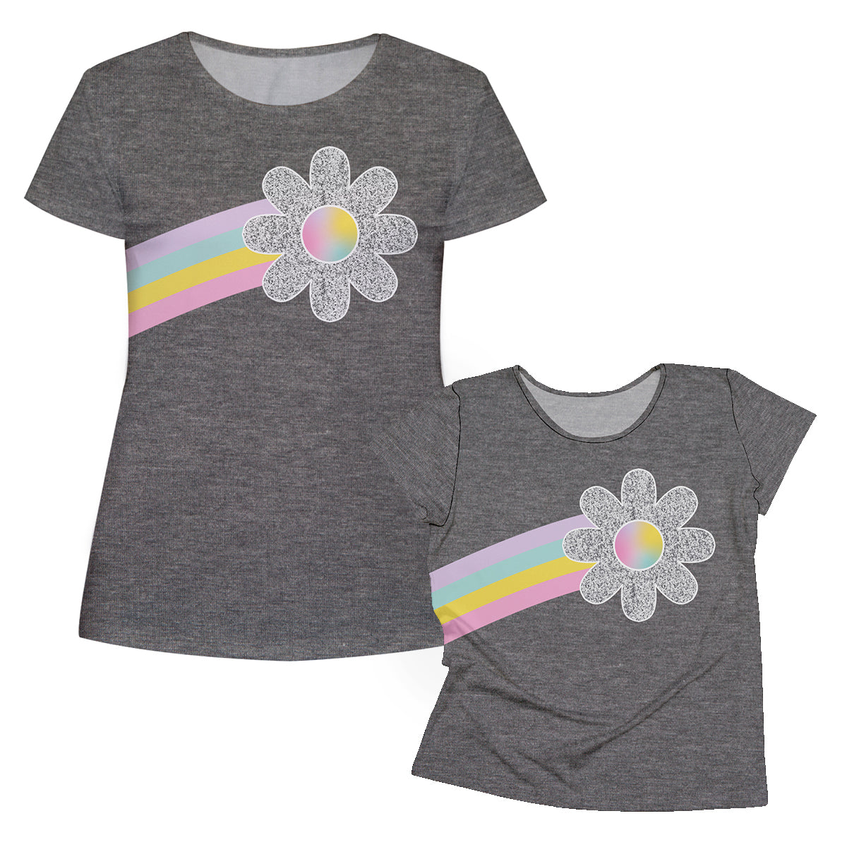 Flower and Rainbow Gray Short Sleeve Tee Shirt - Wimziy&Co.