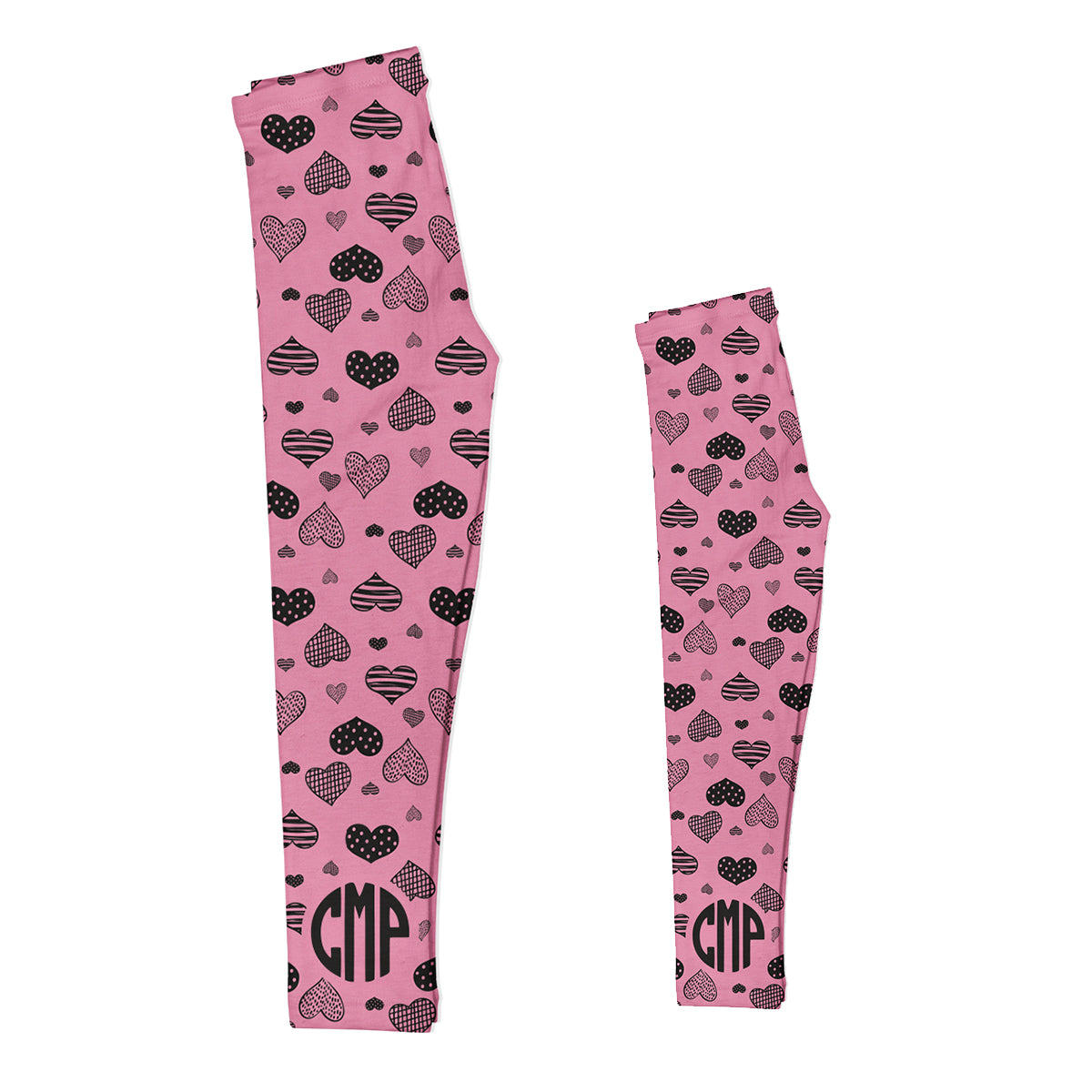 Hearts Print Personalized Monogram Pink Leggings - Wimziy&Co.