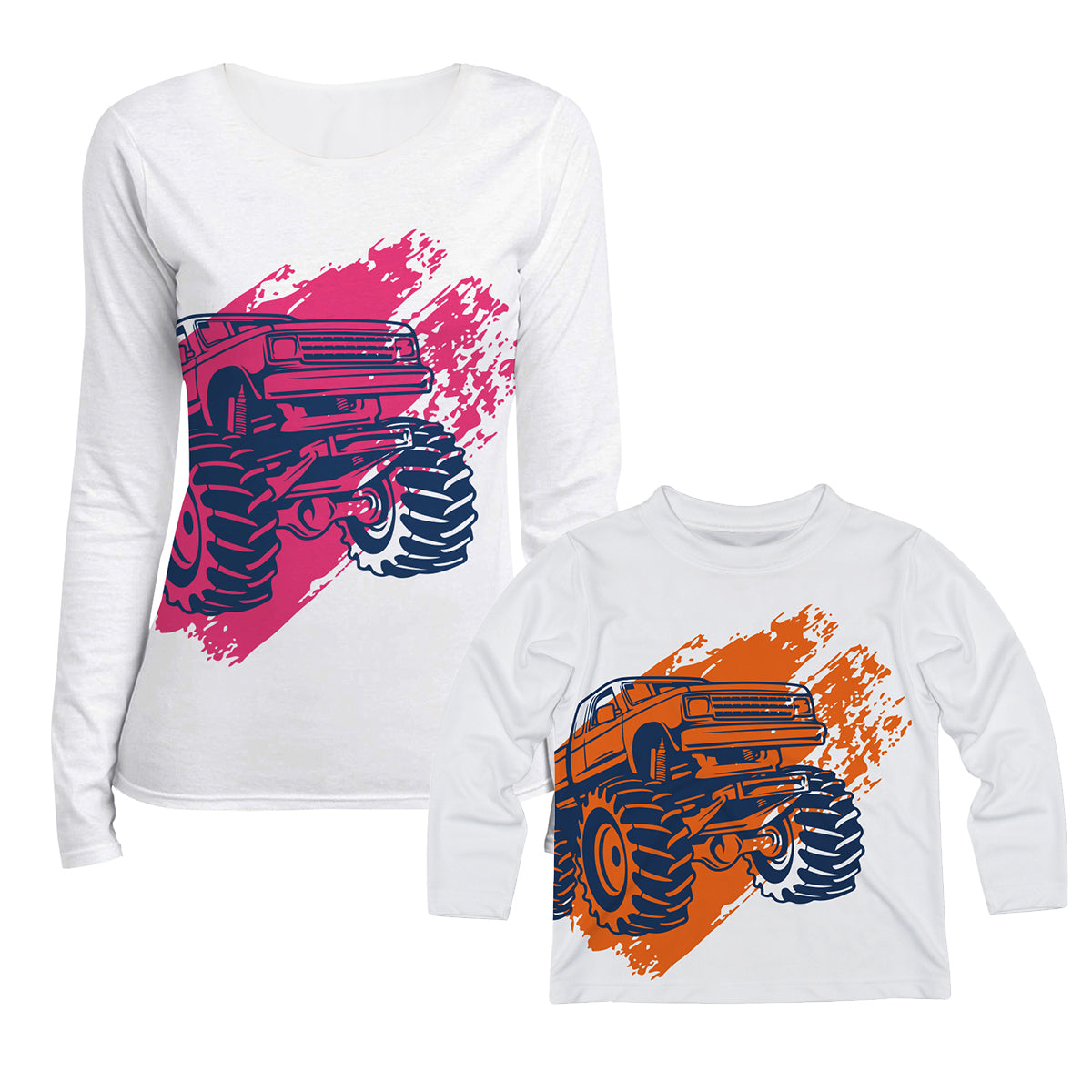 Monster Truck White and Pink Long Sleeve Tee Shirt - Wimziy&Co.