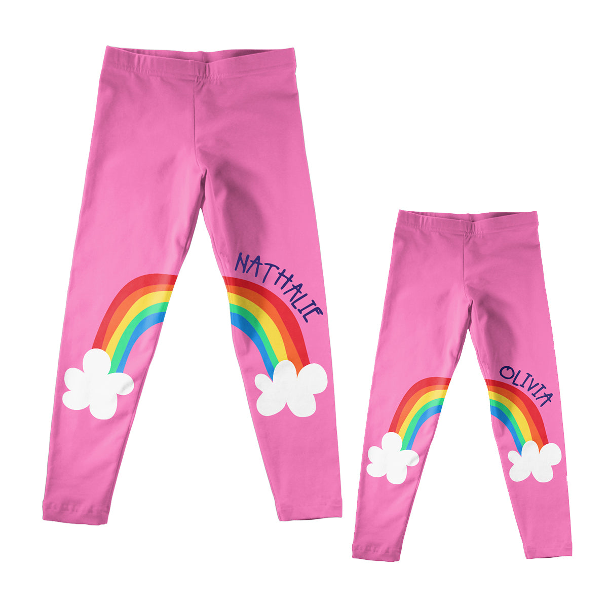 Rainbow and Clouds Personalized Name Navy Pink Leggings - Wimziy&Co.