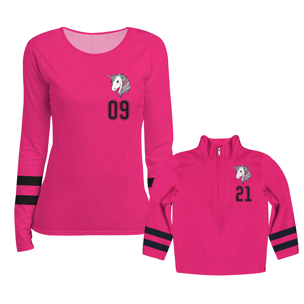 Unicorn Personalized Number Hot Pink Heavy Weight Performance 4-way Stretch 1/4 Zip Pullover - Wimziy&Co.