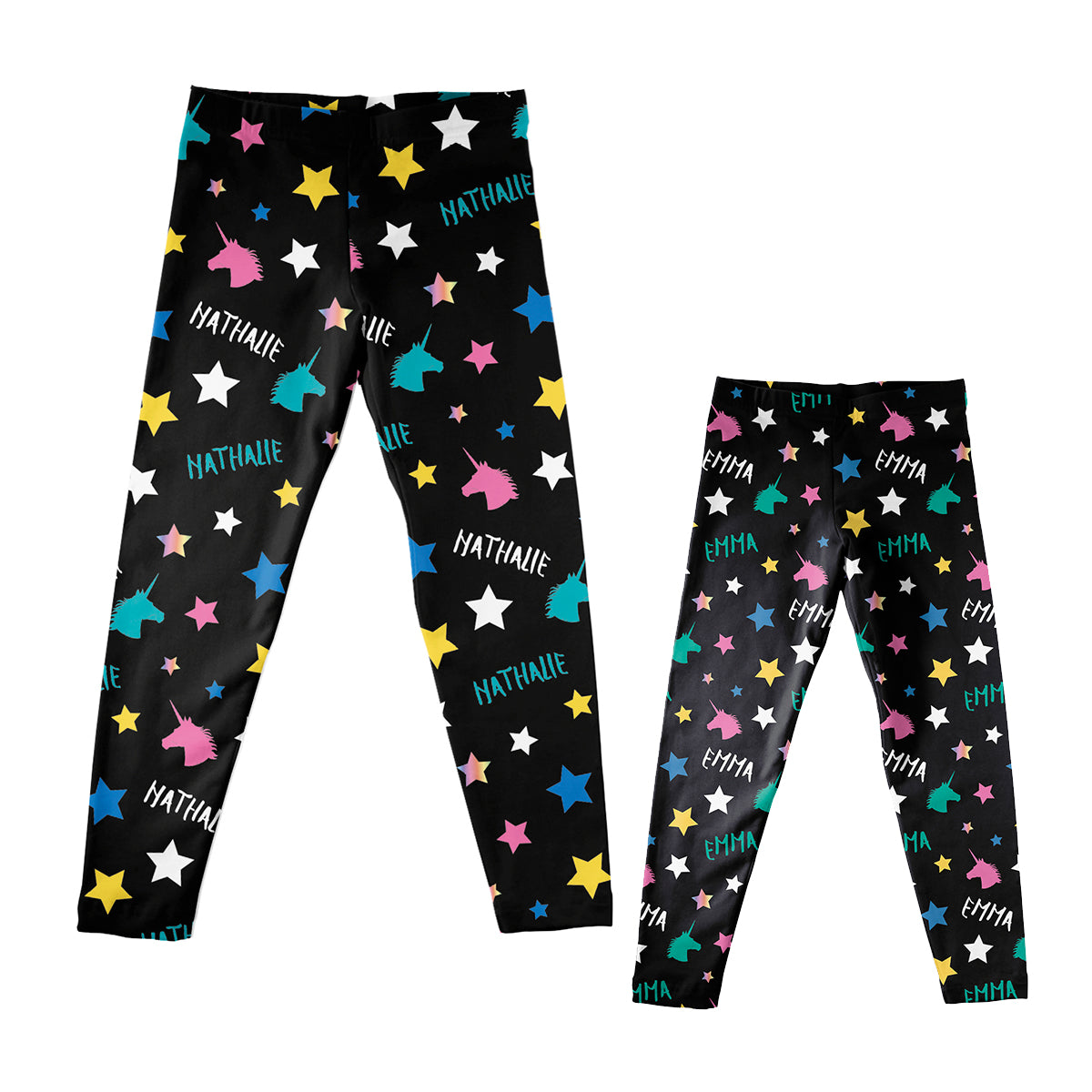 Unicorn Stars and Personalized Name Print Black Leggings - Wimziy&Co.