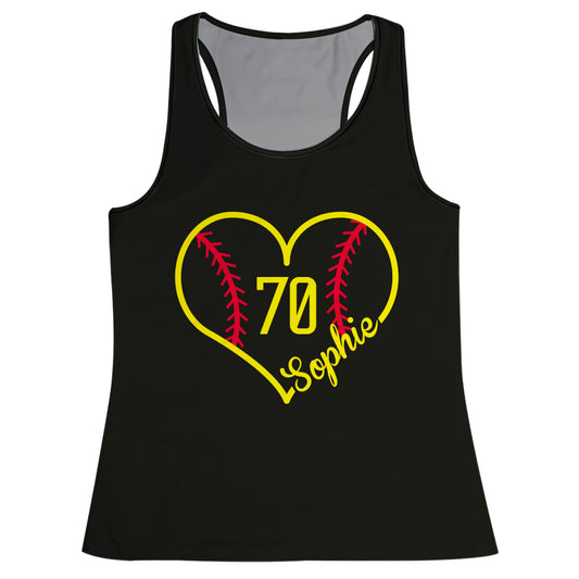 Baseball Heart Personalized Name and Number Black Tank Top