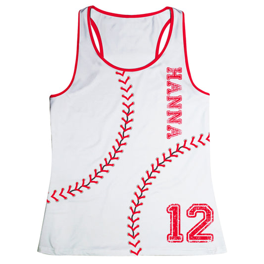 Baseball Personalized Name and Number White Tank Top