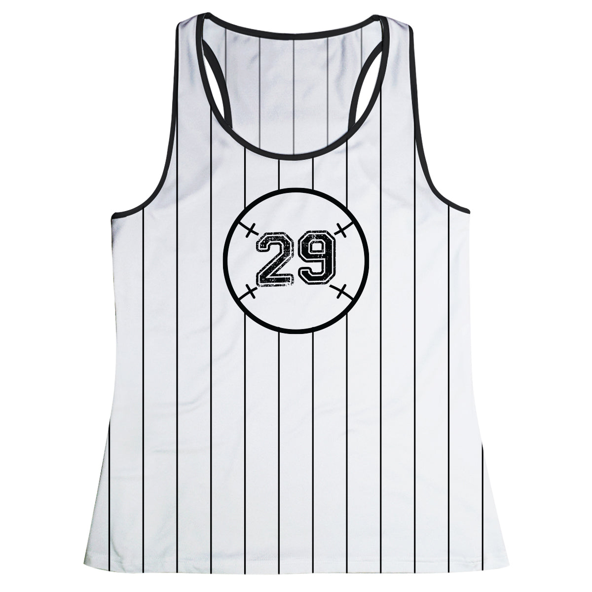 Baseball and Number White and Black Stripes Tank Top