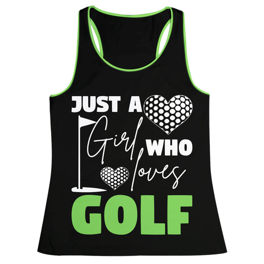 Just A Heart Girl Who Love Golf Black Tank Top