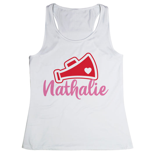 Cheer Megaphone Personalized Name White Tank Top
