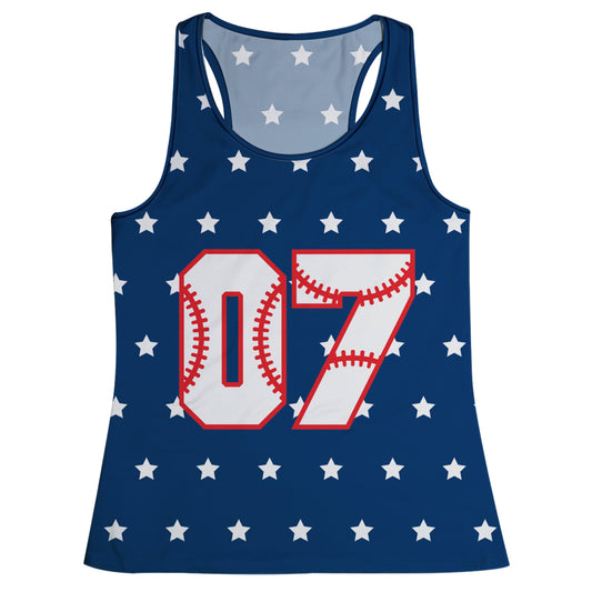 Stars Print Personalized Number Navy Tank Top
