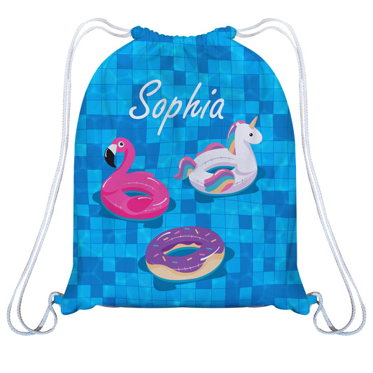 Floats Personalized Name Blue Check Beach Bag 14 x 19""