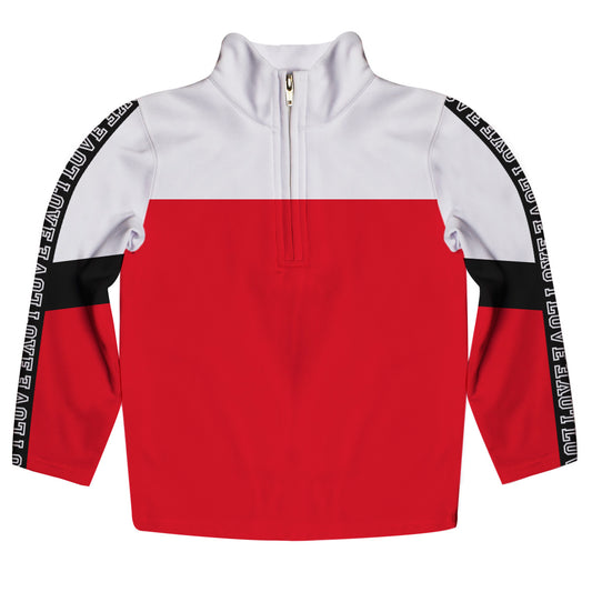 Block Color White and Red Heavy Weight Performance 4-Way Stretch 1/4 Zip Pullover