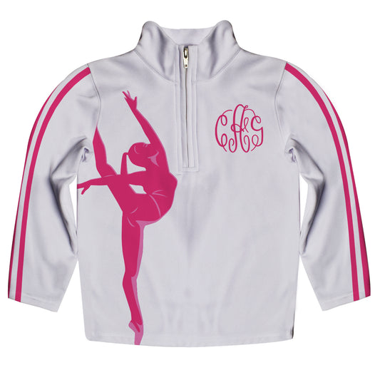 Personalized Monogram White and Pink Heavy Weight Performance 4-Way Stretch 1/4 Zip Pullover