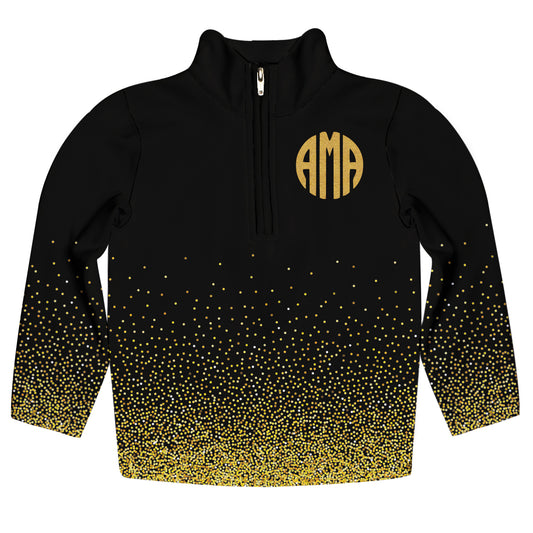 Cheer Monogram Black and Gold Polka Dots Heavy Weight Performance 4-way Stretch 1/4 Zip Pullover