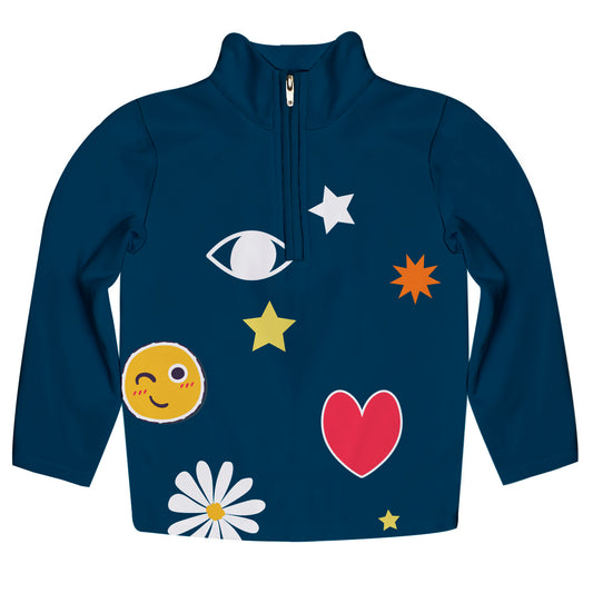 Emoji and Heart Navy Heavy Weight Performance 4-Way Stretch 1/4 Zip Pullover