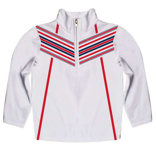 Geometric White Blue and Red Heavy Weight Performance 4-way Stretch 1/4 Zip Pullover