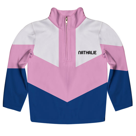 Geometric Personalized Name White and Pink Heavy Weight Performance 4-Way Stretch 1/4 Zip Pullover