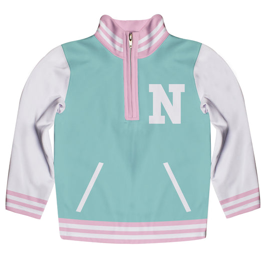 Personalized Initial Name Stripe Mint and White Heavy Weight Performance Stretch 1/4 Zip Pullover