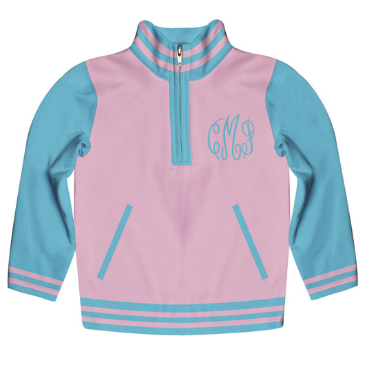 Personalized Monogram Pink and Light Blue Heavy Weight Performance 4-Way Stretch 1/4 Zip Pullover