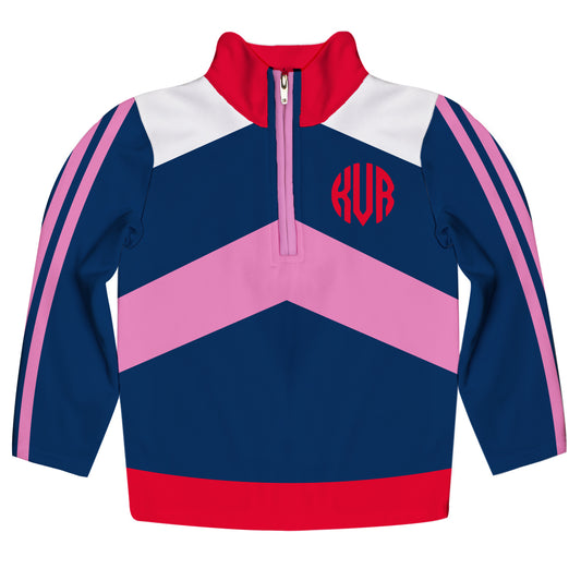 Personalized Monogram Pink and Navy Stripe Heavy Weight Performance 4-Way Stretch 1/4 Zip Pullover