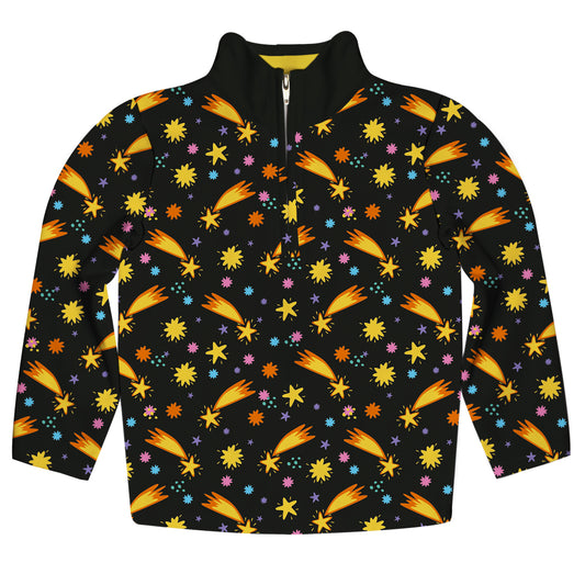 Space Stars Print Black Heavy Weight Performance 4-way Stretch 1/4 Zip Pullover