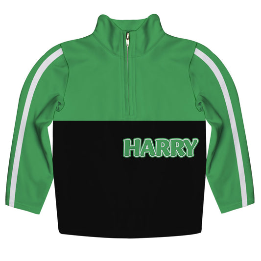 Stripes Personalized Name Green and Black Heavy Weight Performance 4-Way Stretch 1/4 Zip Pullover