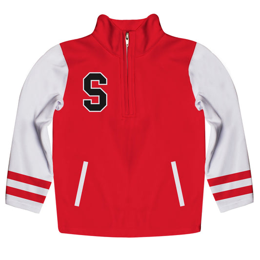 Stripes Personalized Initial Name Red and White Heavy Weight Performance 4-Way Stretch 1/4 Zip Pullover