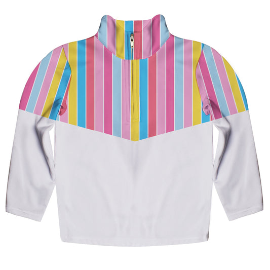 Stripes Print White Pink and Yellow Heavy Weight Performance 4-Way Stretch 1/4 Zip Pullover