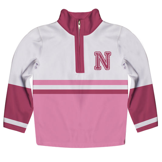 Stripes Personalized Initial and Name White and Pink Heavy Weight Performance 4-Way Stretch 1/4 Zip Pullover