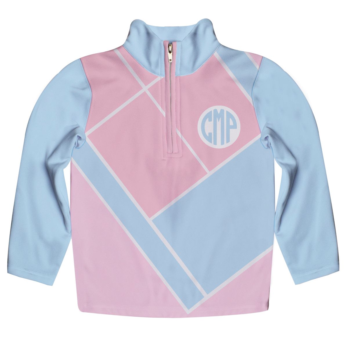 Tennis Personalized Monogram Pink and Light Blue Heavy Weight Performance 4-way Stretch 1/4 Zip Pullover