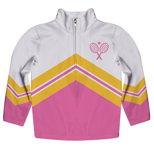 Tennis Racket White and Pink Heavy Weight Performance 4-way Stretch 1/4 Zip Pullover
