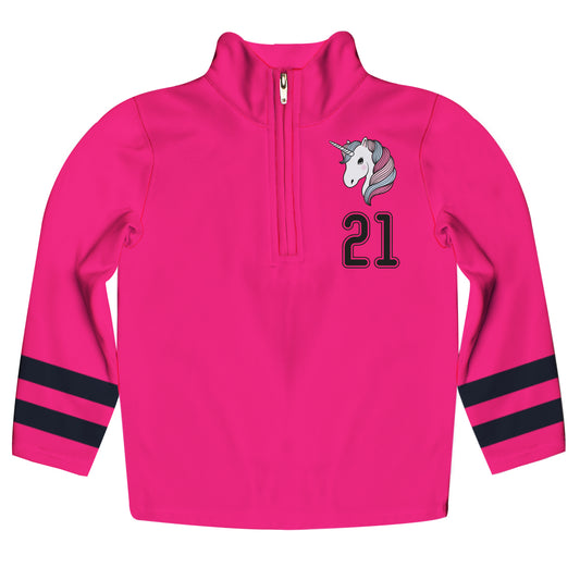 Unicorn Personalized Number Hot Pink Heavy Weight Performance 4-way Stretch 1/4 Zip Pullover