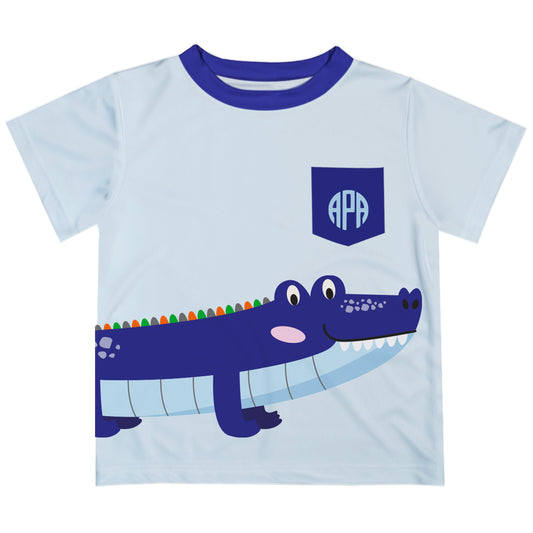 Alligator Personalized Monogram Light Blue Short Sleeve Tee Shirt with Pocket