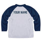 Baseball Player Personalized Name White and Navy Raglan Long Sleeve Tee Shirt - Wimziy&Co.