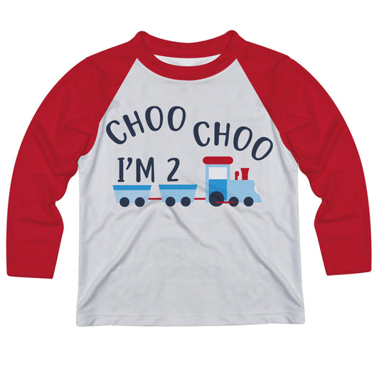 Train Personalized Age White and Red Raglan Long Sleeve Tee Shirt