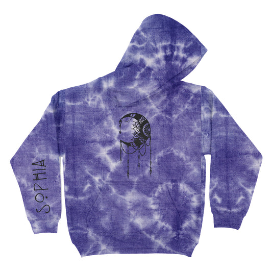 Boho Moon Personalized Name Purple Fleece Long Sleeve Hoodie