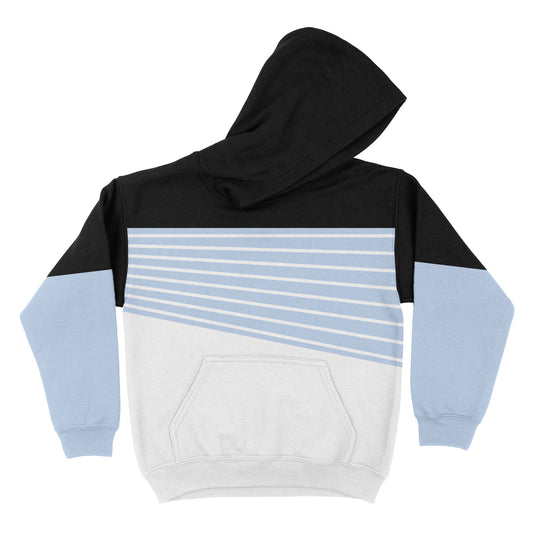 Stripes and Block Colors Black White and French Blue Fleece Long Sleeve Hoodie