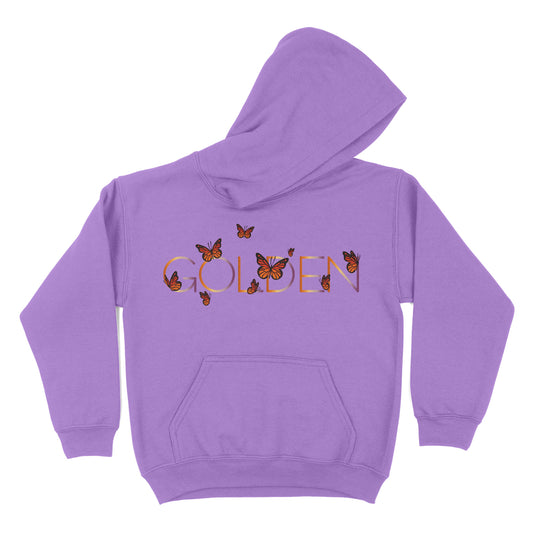 Golden and Butterflies Purple Fleece Long Sleeve Hoodie