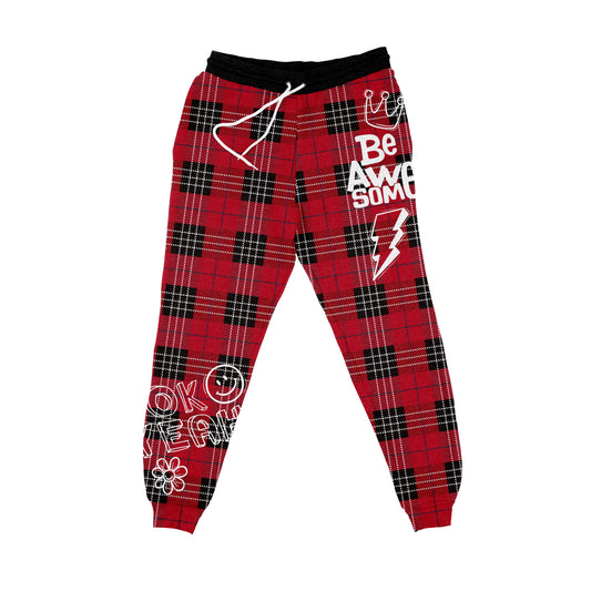Be Awesome Black and Red Plaid Jogger