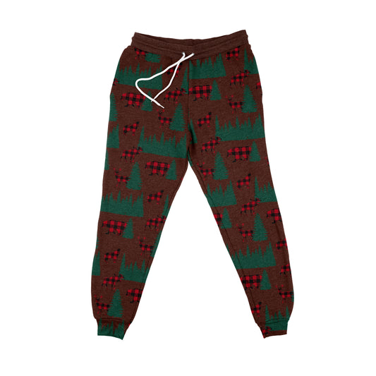 Fall Animals Print Red and Green Plaid Jogger