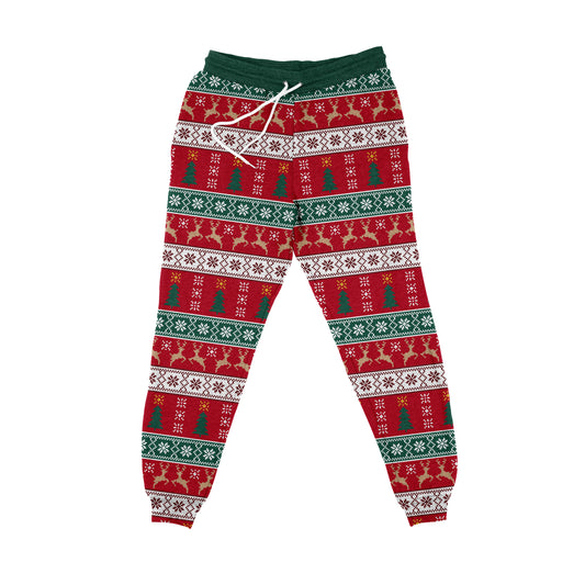 Christmas Tree Print Red White and Green Jogger