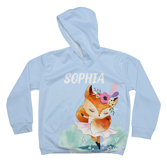 Cute Fox Personalized Name Light Blue Heavy Weight Performance 4-way Stretch Hoodie