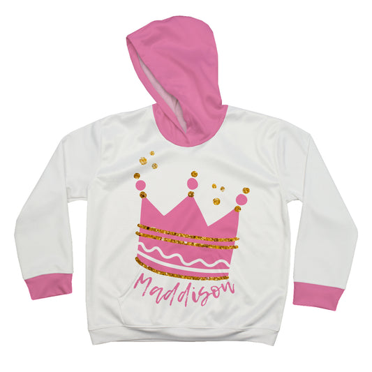Crown Personalized Name White and Pink Heavy Weight Performance 4-way Stretch Hoodie