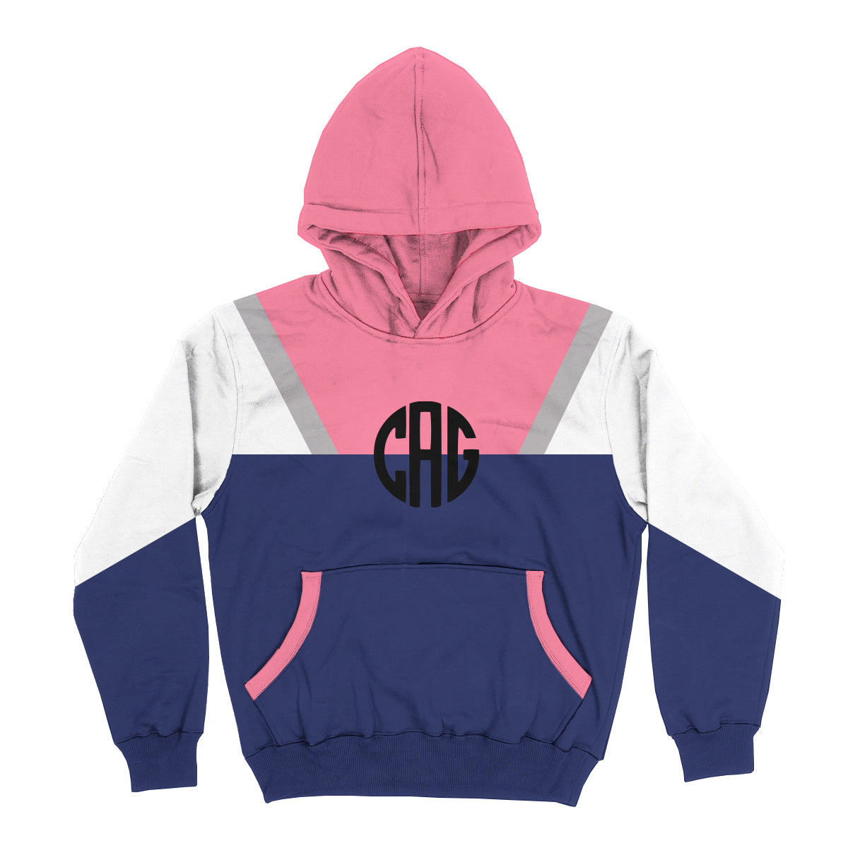 Geometric Personalized Monogram Pink and Purple Heavy Weight Performance 4-way Stretch Hoodie